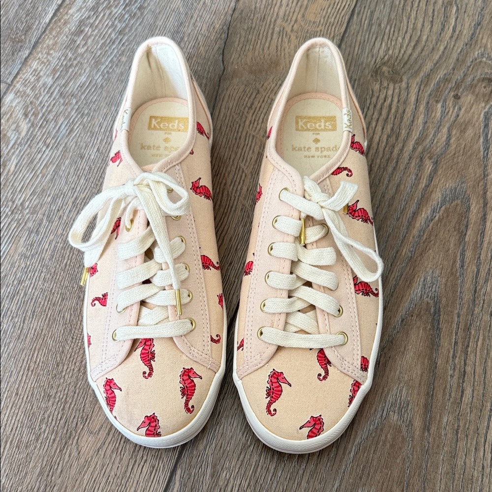 Keds x Kate Spade New York Kickstart sneakers in pink with a seahorse print 7.5